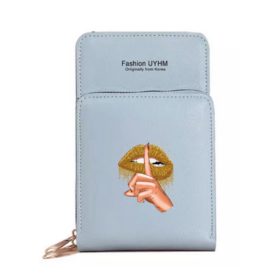 Geantă de umăr pentru femei Portofele noi din piele Pu Pachet de carduri Ecran tactil impermeabil Genți pentru telefonul mobil cu imprimeu în gură Geantă pentru bani Poșetă pentru femei