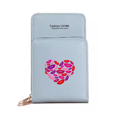 Geantă de umăr pentru femei Portofele noi din piele Pu Pachet de carduri Ecran tactil impermeabil Genți pentru telefonul mobil cu imprimeu în gură Geantă pentru bani Poșetă pentru femei