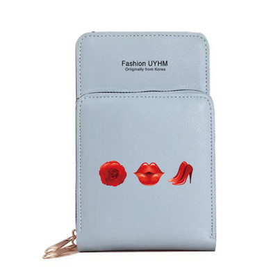 Geantă de umăr pentru femei Portofele noi din piele Pu Pachet de carduri Ecran tactil impermeabil Genți pentru telefonul mobil cu imprimeu în gură Geantă pentru bani Poșetă pentru femei