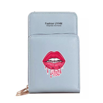 Geantă de umăr pentru femei Portofele noi din piele Pu Pachet de carduri Ecran tactil impermeabil Genți pentru telefonul mobil cu imprimeu în gură Geantă pentru bani Poșetă pentru femei