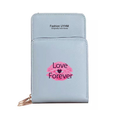 Geantă de umăr pentru femei Portofele noi din piele Pu Pachet de carduri Ecran tactil impermeabil Genți pentru telefonul mobil cu imprimeu în gură Geantă pentru bani Poșetă pentru femei