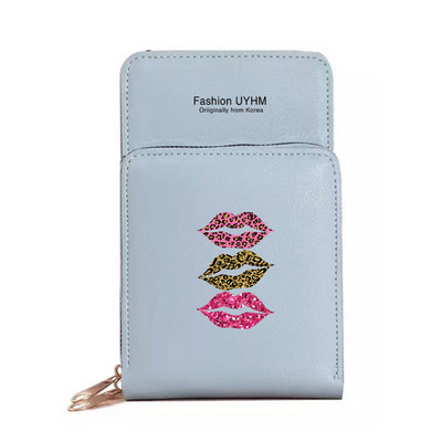 Geantă de umăr pentru femei Portofele noi din piele Pu Pachet de carduri Ecran tactil impermeabil Genți pentru telefonul mobil cu imprimeu în gură Geantă pentru bani Poșetă pentru femei