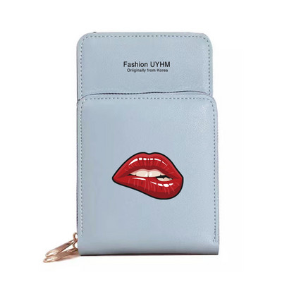 Geantă de umăr pentru femei Portofele noi din piele Pu Pachet de carduri Ecran tactil impermeabil Genți pentru telefonul mobil cu imprimeu în gură Geantă pentru bani Poșetă pentru femei