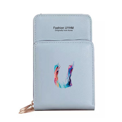 Дамска чанта през рамо, портфейли от изкуствена кожа, пакет с карти, сензорен екран, чанти за мобилни телефони, дамска чанта за мобилен телефон, боя, чанта за пари с 26 букви