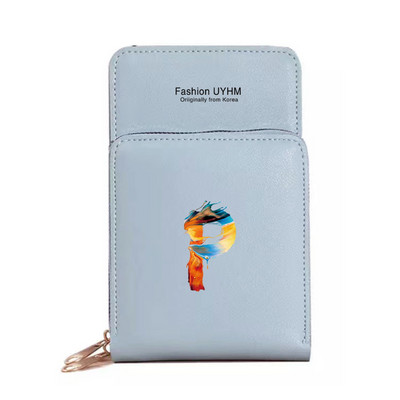 Дамска чанта през рамо, портфейли от изкуствена кожа, пакет с карти, сензорен екран, чанти за мобилни телефони, дамска чанта за мобилен телефон, боя, чанта за пари с 26 букви