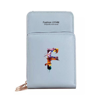 Дамска чанта през рамо, портфейли от изкуствена кожа, пакет с карти, сензорен екран, чанти за мобилни телефони, дамска чанта за мобилен телефон, боя, чанта за пари с 26 букви