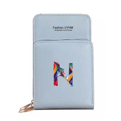 Дамска чанта през рамо, портфейли от изкуствена кожа, пакет с карти, сензорен екран, чанти за мобилни телефони, дамска чанта за мобилен телефон, боя, чанта за пари с 26 букви