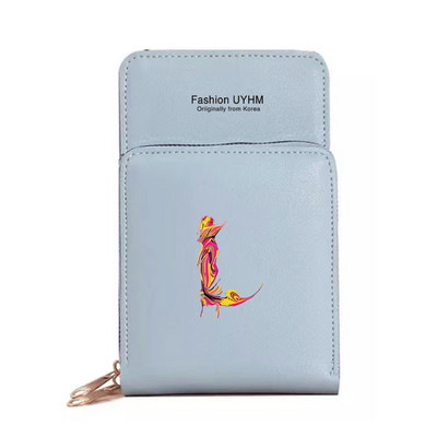 Дамска чанта през рамо, портфейли от изкуствена кожа, пакет с карти, сензорен екран, чанти за мобилни телефони, дамска чанта за мобилен телефон, боя, чанта за пари с 26 букви