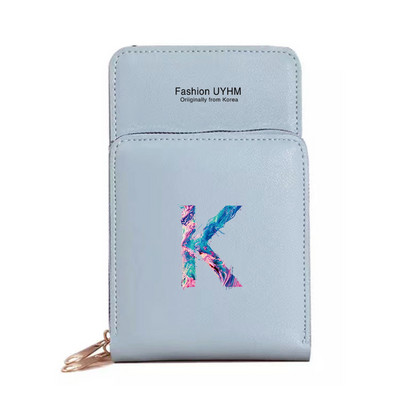 Дамска чанта през рамо, портфейли от изкуствена кожа, пакет с карти, сензорен екран, чанти за мобилни телефони, дамска чанта за мобилен телефон, боя, чанта за пари с 26 букви