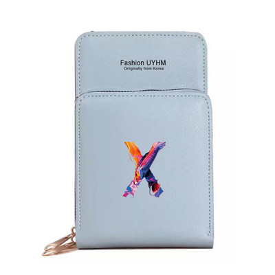 Дамска чанта през рамо, портфейли от изкуствена кожа, пакет с карти, сензорен екран, чанти за мобилни телефони, дамска чанта за мобилен телефон, боя, чанта за пари с 26 букви