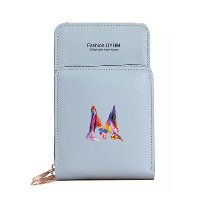 Дамска чанта през рамо, портфейли от изкуствена кожа, пакет с карти, сензорен екран, чанти за мобилни телефони, дамска чанта за мобилен телефон, боя, чанта за пари с 26 букви