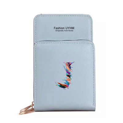 Дамска чанта през рамо, портфейли от изкуствена кожа, пакет с карти, сензорен екран, чанти за мобилни телефони, дамска чанта за мобилен телефон, боя, чанта за пари с 26 букви