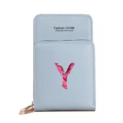 Дамска чанта през рамо, портфейли от изкуствена кожа, пакет с карти, сензорен екран, чанти за мобилни телефони, дамска чанта за мобилен телефон, боя, чанта за пари с 26 букви