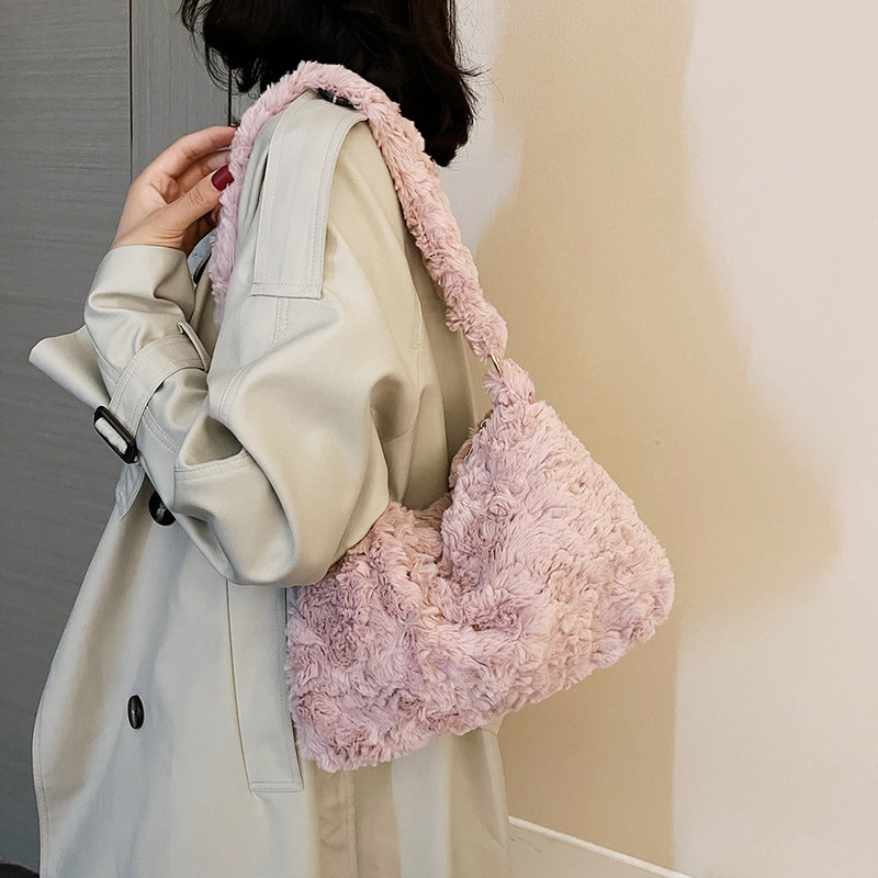 Naiste plüüsist õlakotid kohev soe sügistalvine kandekott Moodne Retro pealiskäepidemega kott Tõmblukk Väike reisikott naistele tüdrukutele