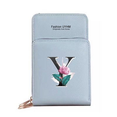 Pu Δερμάτινες τσάντες κινητού τηλεφώνου Γυναικεία πορτοφόλια Οθόνη αφής Πακέτο κινητού τηλεφώνου Whitemarble Πορτοφόλι εκτύπωσης 26 γραμμάτων Γυναικεία τσάντα ώμου