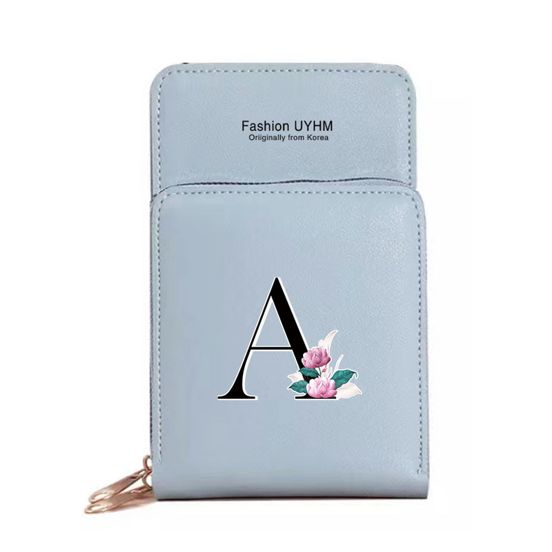 Pu Δερμάτινες τσάντες κινητού τηλεφώνου Γυναικεία πορτοφόλια Οθόνη αφής Πακέτο κινητού τηλεφώνου Whitemarble Πορτοφόλι εκτύπωσης 26 γραμμάτων Γυναικεία τσάντα ώμου