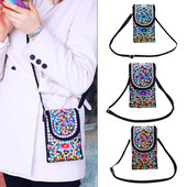 Daami mobiiltelefoni kott Crossbody Õlakott Rahakott Käekott Käekott Etnilises stiilis Tikitud kott Flip lõuendist kott Retro Väike