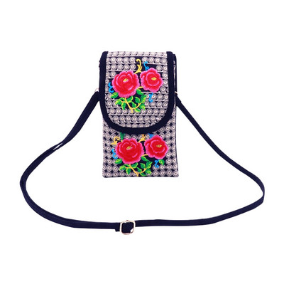 Daami mobiiltelefoni kott Crossbody Õlakott Rahakott Käekott Käekott Etnilises stiilis Tikitud kott Flip lõuendist kott Retro Väike