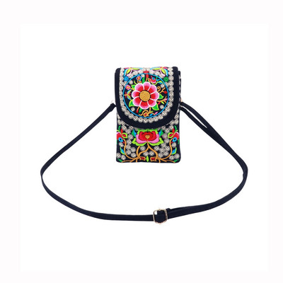 Daami mobiiltelefoni kott Crossbody Õlakott Rahakott Käekott Käekott Etnilises stiilis Tikitud kott Flip lõuendist kott Retro Väike