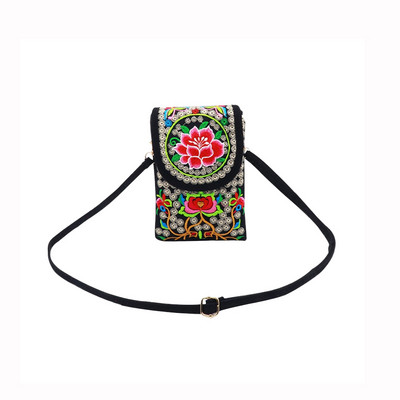 Daami mobiiltelefoni kott Crossbody Õlakott Rahakott Käekott Käekott Etnilises stiilis Tikitud kott Flip lõuendist kott Retro Väike