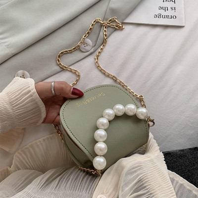 Model Mini genți de umăr pentru femei, de culoare solidă, Messenger, perle, pentru femei, ghiozdan cu lanț, din piele PU, geantă de mână