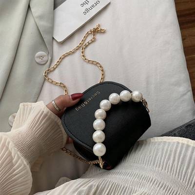 Model Mini genți de umăr pentru femei, de culoare solidă, Messenger, perle, pentru femei, ghiozdan cu lanț, din piele PU, geantă de mână