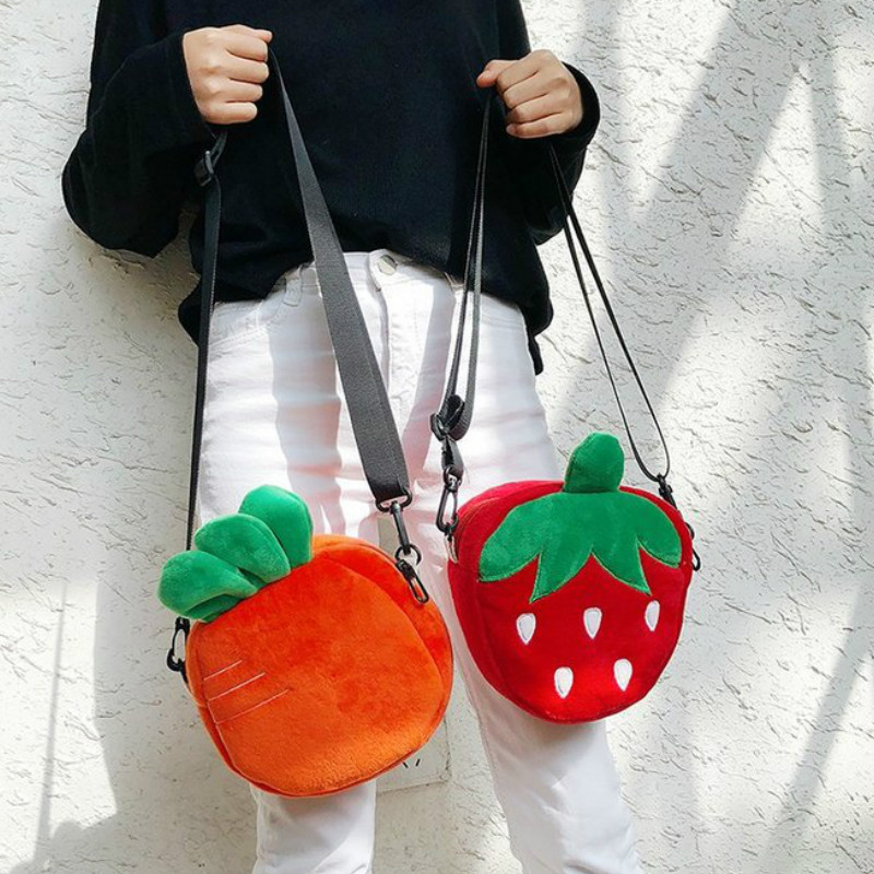 Uued armsad puuviljamaasikas porgandi puuvillased õlakotid naistele rahakotid ja käekotid, tüdrukute mini telefonikotid