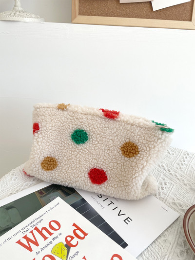 Suure mahutavusega naiste täpiline plüüsist õlakott Lambavillast vest Käekott Ostukotid Talvine soe kohev kandekott