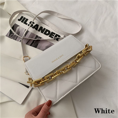 Κεντητική κλωστή Μικρές τσάντες PU Δερμάτινες χιαστί για γυναίκες Τσάντες χοντρές αλυσίδες Γυναικεία τσάντα ώμου Causal Flap