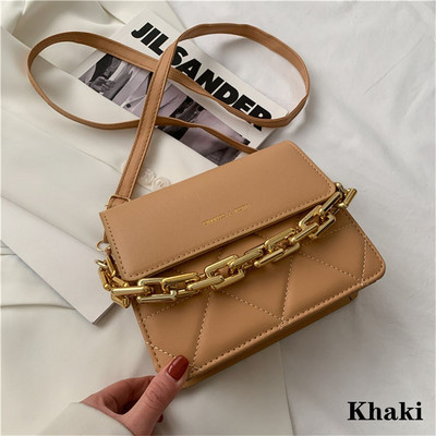 Κεντητική κλωστή Μικρές τσάντες PU Δερμάτινες χιαστί για γυναίκες Τσάντες χοντρές αλυσίδες Γυναικεία τσάντα ώμου Causal Flap