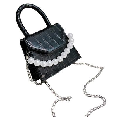 Pearl Chain Naiste Crossbody kott Moodne minidisain PU nahast õlakotid Kivist mustriga naiste reisikäekotid