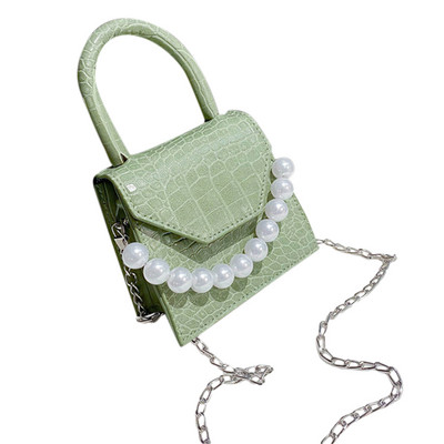 Pearl Chain Naiste Crossbody kott Moodne minidisain PU nahast õlakotid Kivist mustriga naiste reisikäekotid