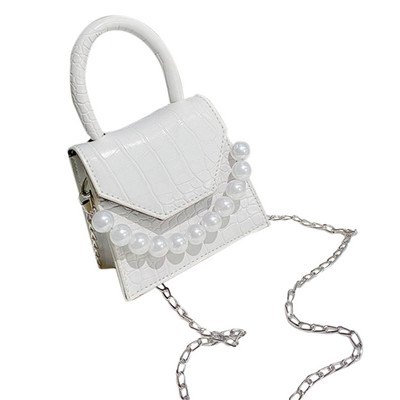 Pearl Chain Naiste Crossbody kott Moodne minidisain PU nahast õlakotid Kivist mustriga naiste reisikäekotid