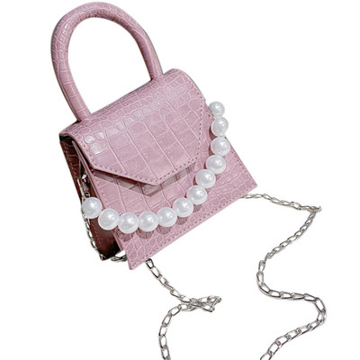Pearl Chain Naiste Crossbody kott Moodne minidisain PU nahast õlakotid Kivist mustriga naiste reisikäekotid