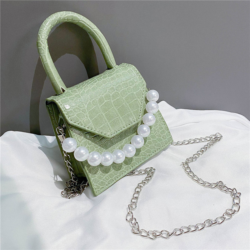 Pearl Chain Naiste Crossbody kott Moodne minidisain PU nahast õlakotid Kivist mustriga naiste reisikäekotid