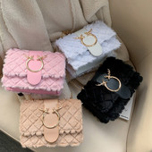 Γυναικείες τσάντες ώμου επώνυμων σχεδιαστών από μαλακή βελούδινη γούνα Τσάντα χειρός με αλυσίδα με κλειδαριά ελάφια Γυναικεία ρετρό τσάντα αγγελιοφόρου Τσάντες χιαστί για αγορές