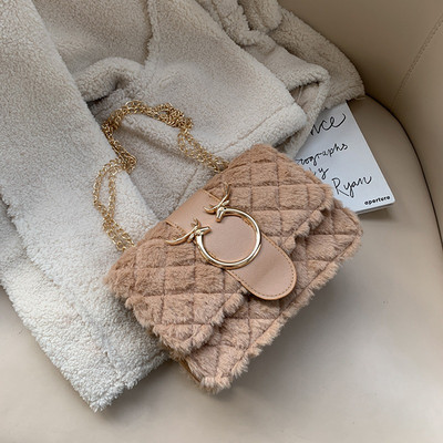 Γυναικείες τσάντες ώμου επώνυμων σχεδιαστών από μαλακή βελούδινη γούνα Τσάντα χειρός με αλυσίδα με κλειδαριά ελάφια Γυναικεία ρετρό τσάντα αγγελιοφόρου Τσάντες χιαστί για αγορές