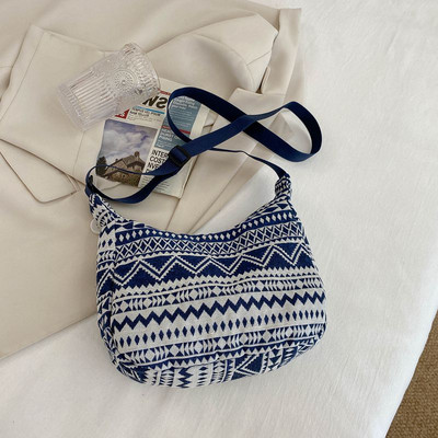 Naiste kottide ostjad Lihtsad tõmblukuga käekotid Etnilises stiilis lõuendist õlakott Väike 2022. aasta BoHo kootud rannakott
