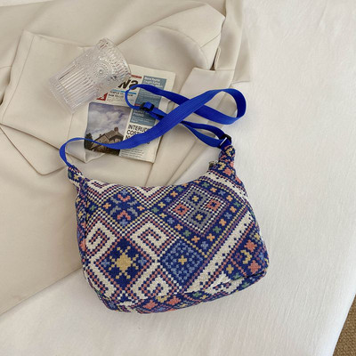 Naiste kottide ostjad Lihtsad tõmblukuga käekotid Etnilises stiilis lõuendist õlakott Väike 2022. aasta BoHo kootud rannakott
