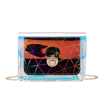 Лазерни дамски чанти Женски 2022 г. Нови чанти с геометричен диамантен цвят за жени с верига с ключалка Малка квадратна чанта Малка чанта за рамо
