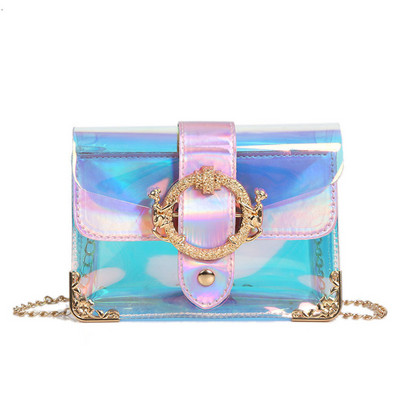 Modes lāzera caurspīdīga soma PVC želejas krāsas plecu soma sievietēm pludmales ūdensizturīgs Crossbody Messenger sajūga ķēdes komplekts