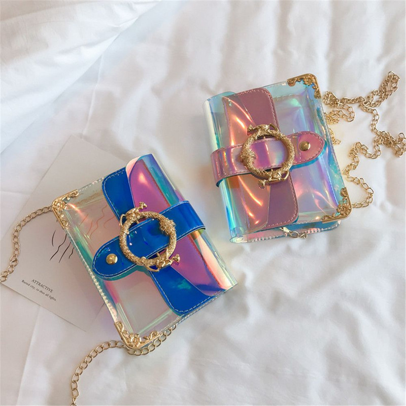 Modes lāzera caurspīdīga soma PVC želejas krāsas plecu soma sievietēm pludmales ūdensizturīgs Crossbody Messenger sajūga ķēdes komplekts