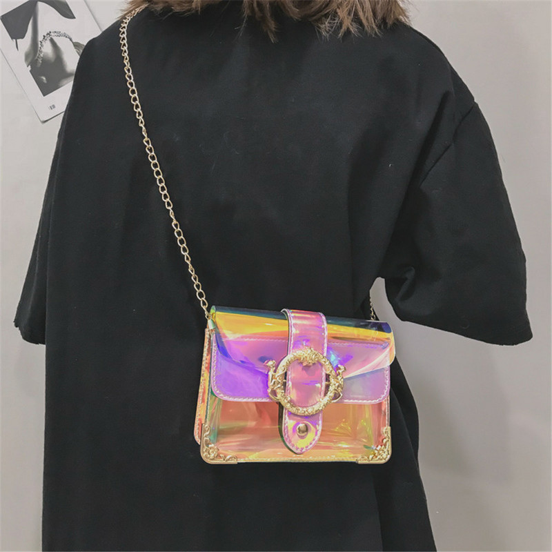 Modes lāzera caurspīdīga soma PVC želejas krāsas plecu soma sievietēm pludmales ūdensizturīgs Crossbody Messenger sajūga ķēdes komplekts