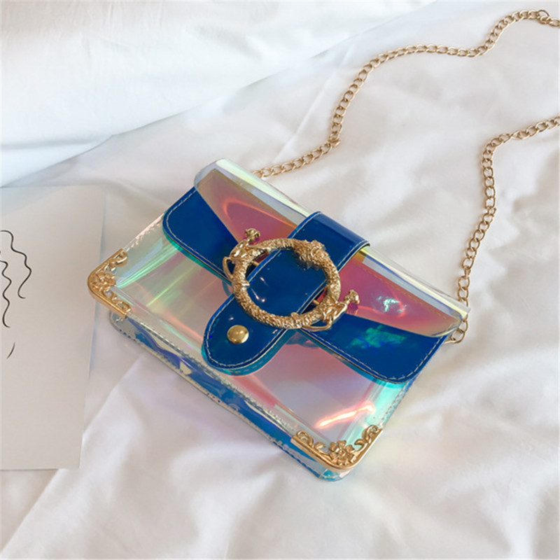 Modes lāzera caurspīdīga soma PVC želejas krāsas plecu soma sievietēm pludmales ūdensizturīgs Crossbody Messenger sajūga ķēdes komplekts