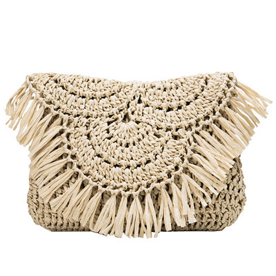 Nyári szalmatáskák Kézzel készített bojtos strandtáskák nőknek 2020 Raffia Rattan szőtt kézitáskák Nyaralás vállas táskák Clutch