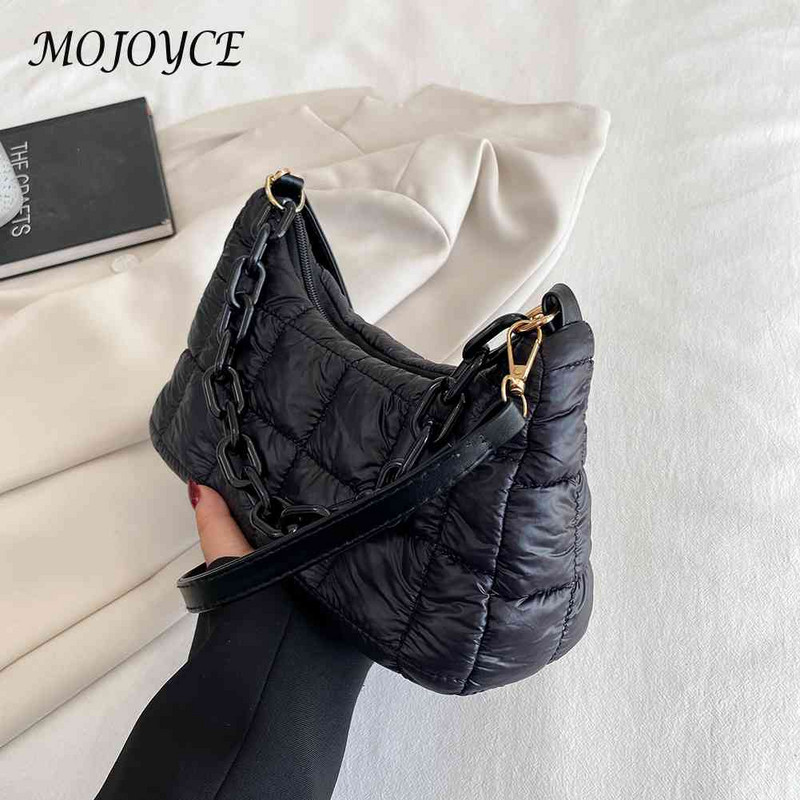 Láncok Női válltáskák Divatos steppelt futártáska Nylon téli pamut párnázott csekk Alkalmi szolid lányoknak vásárlás