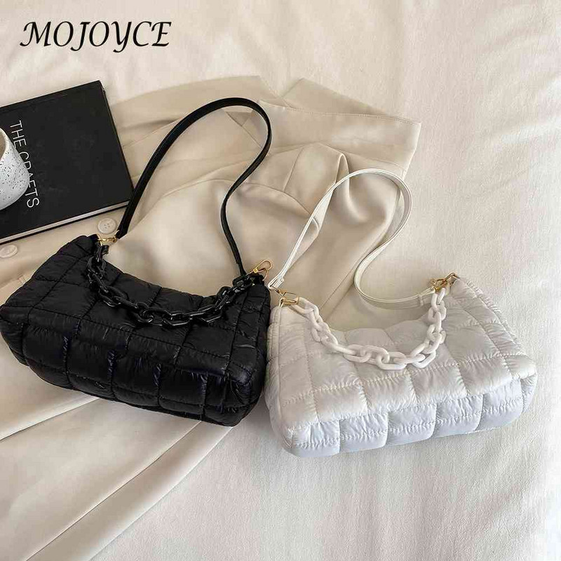 Láncok Női válltáskák Divatos steppelt futártáska Nylon téli pamut párnázott csekk Alkalmi szolid lányoknak vásárlás