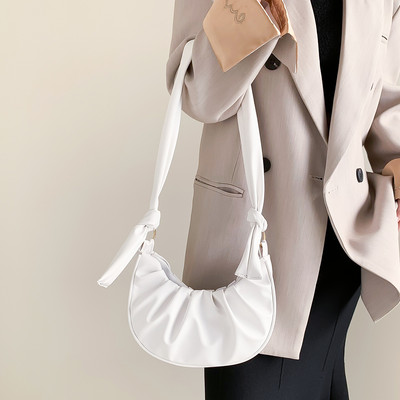 Peen naiste õlakott, ühevärviline kaenlaaluse disainiga PU-nahast kaenlaalused kotid vaba aja naistele poolkuu igapäevased pelmeenikotid