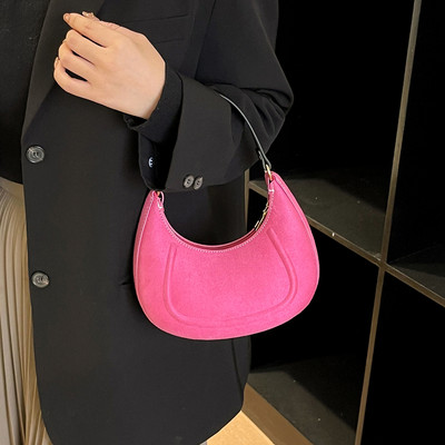 Peen naiste õlakott, ühevärviline kaenlaaluse disainiga PU-nahast kaenlaalused kotid vaba aja naistele poolkuu igapäevased pelmeenikotid