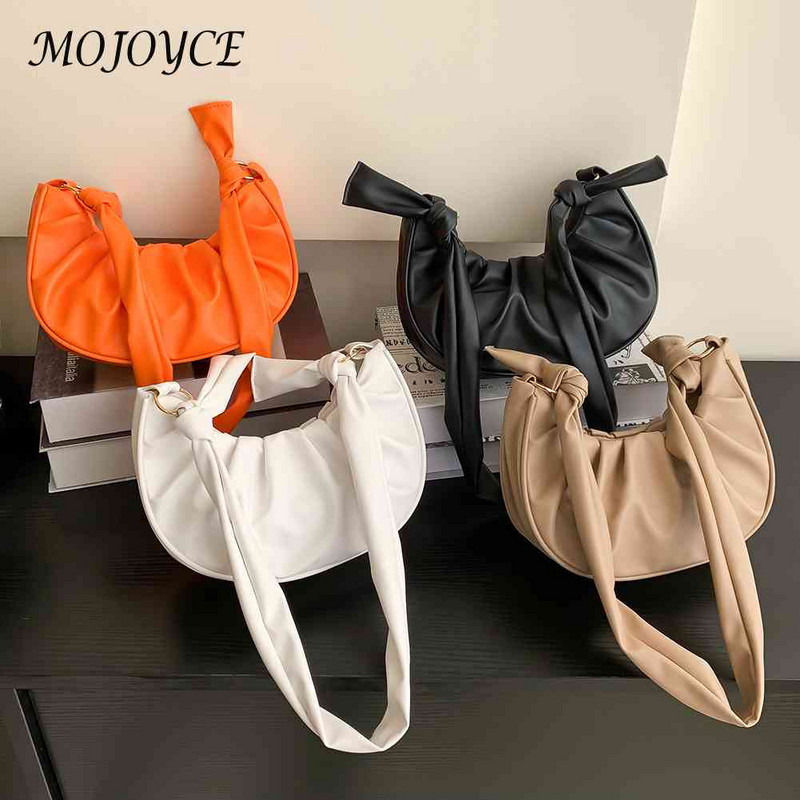 Peen naiste õlakott, ühevärviline kaenlaaluse disainiga PU-nahast kaenlaalused kotid vaba aja naistele poolkuu igapäevased pelmeenikotid